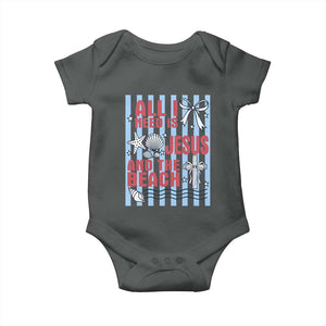 All I Need Is Jesus And The Beach Baby Onesie Striped Christian Summer Graphic TS12 Dark Heather Print Your Wear
