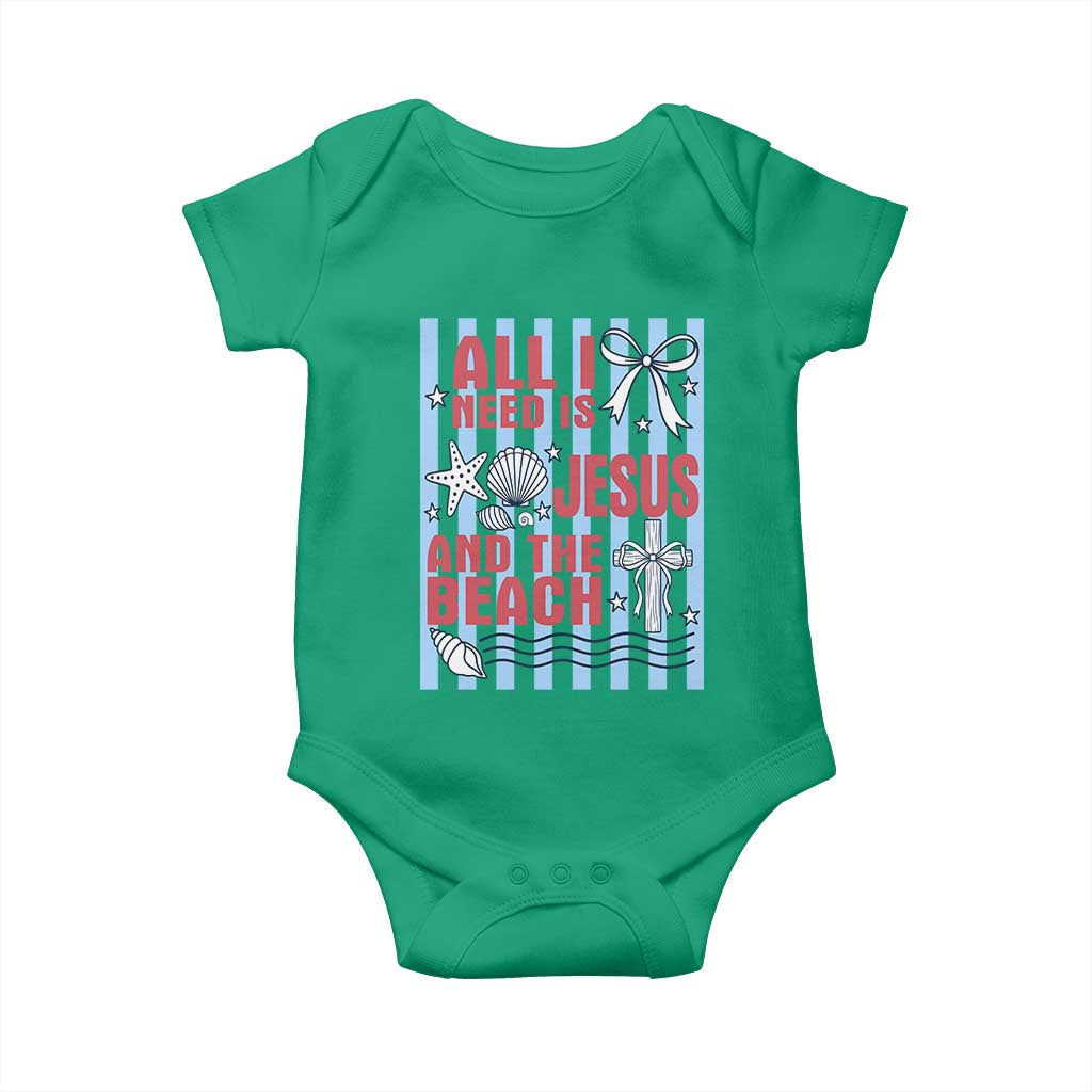 All I Need Is Jesus And The Beach Baby Onesie Striped Christian Summer Graphic TS12 Irish Green Print Your Wear