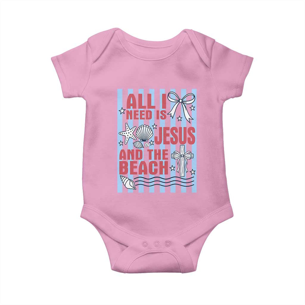 All I Need Is Jesus And The Beach Baby Onesie Striped Christian Summer Graphic TS12 Light Pink Print Your Wear