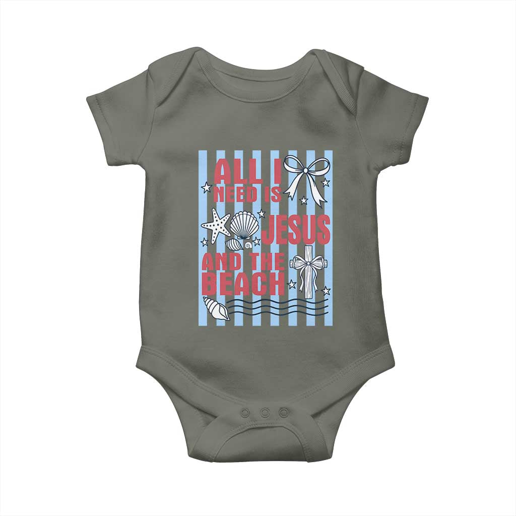 All I Need Is Jesus And The Beach Baby Onesie Striped Christian Summer Graphic TS12 Military Green Print Your Wear
