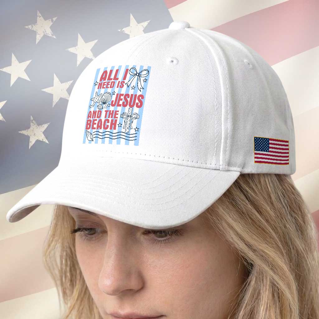 All I Need Is Jesus And The Beach Baseball Cap Striped Christian Summer Graphic TS12 Print Your Wear