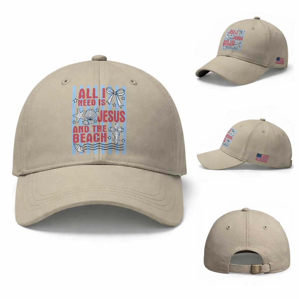 All I Need Is Jesus And The Beach Baseball Cap Striped Christian Summer Graphic TS12 Baseball Cap Universal Fit Beige Print Your Wear