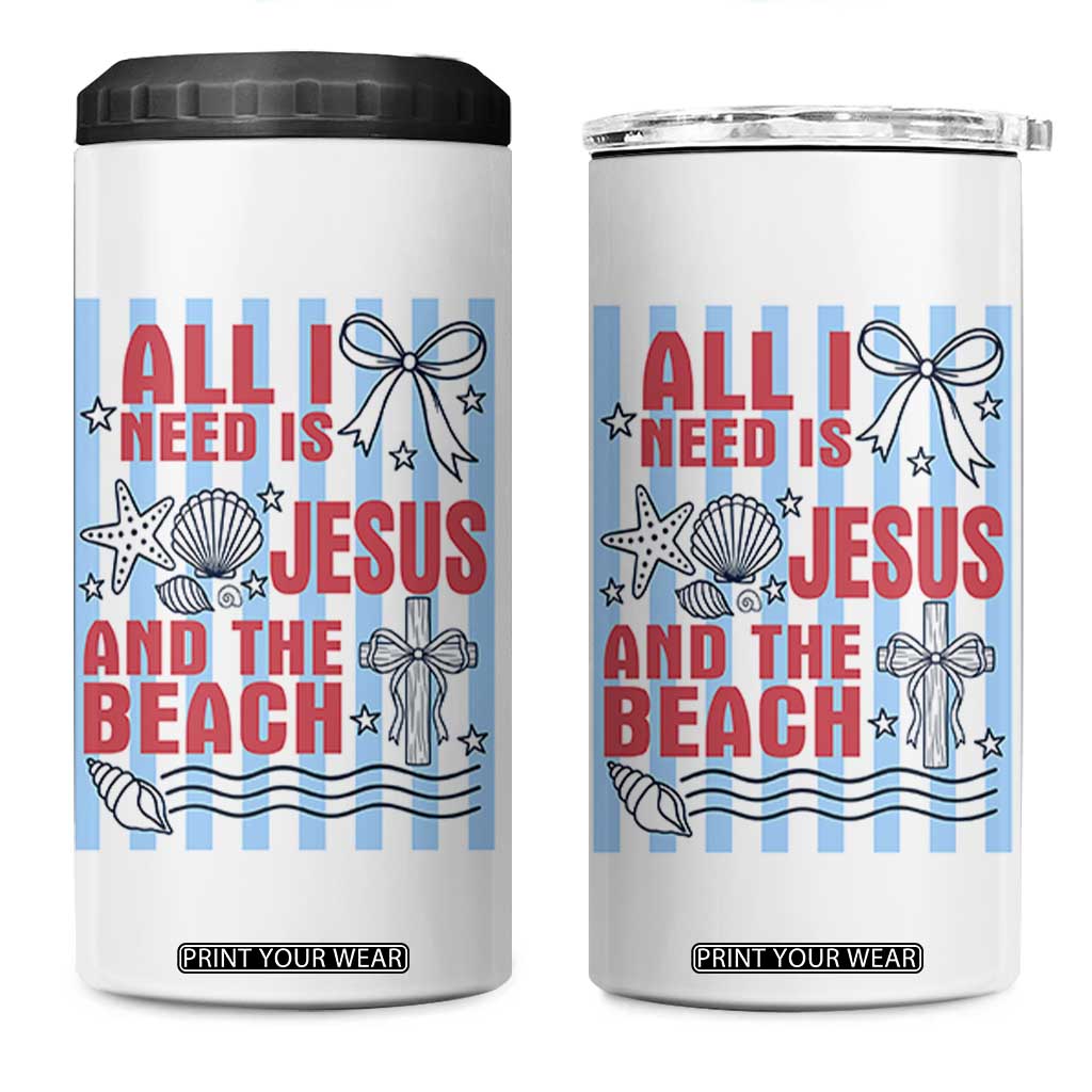 All I Need Is Jesus And The Beach 4 in 1 Can Cooler Tumbler Striped Christian Summer Graphic TS12 One Size: 16 oz White Print Your Wear