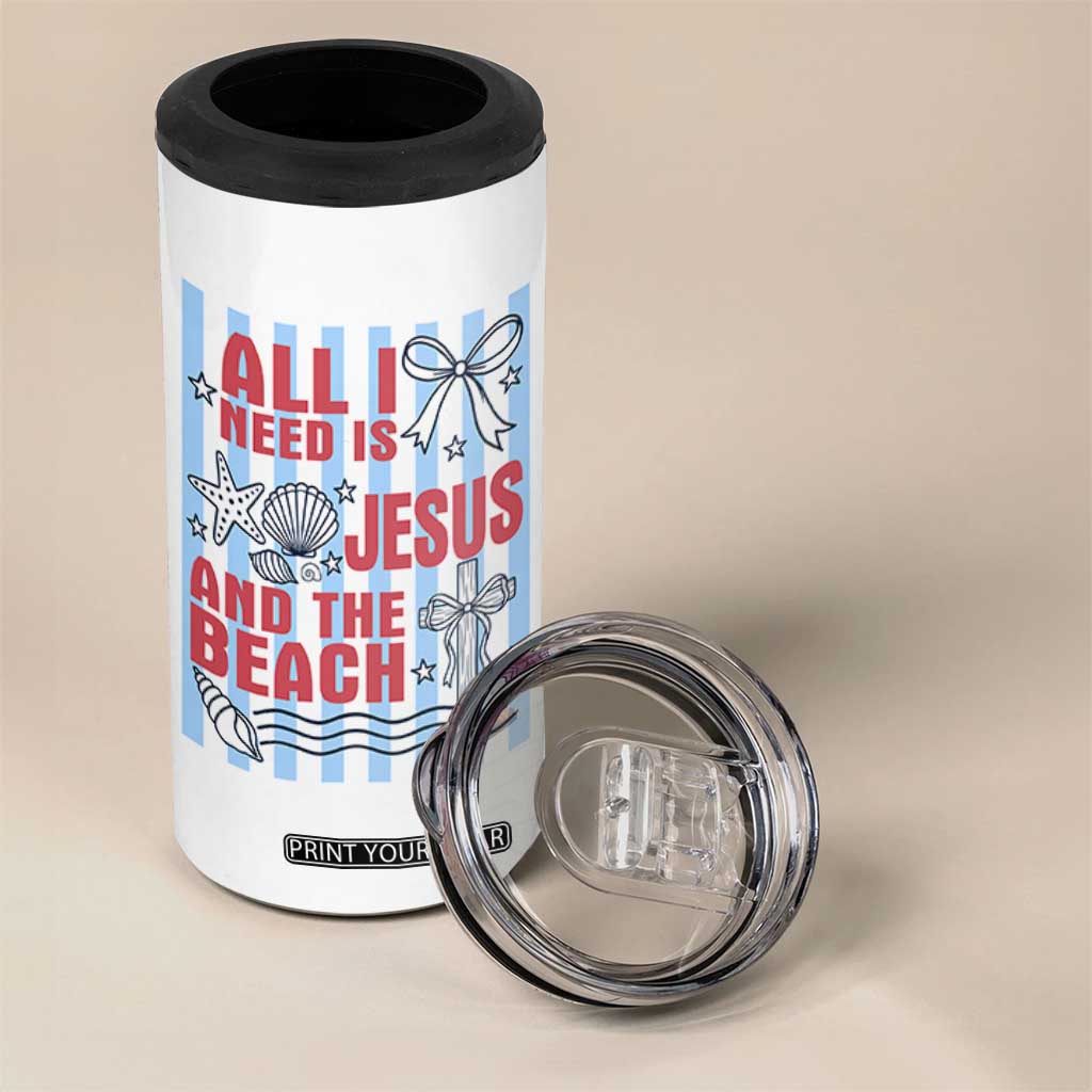 All I Need Is Jesus And The Beach 4 in 1 Can Cooler Tumbler Striped Christian Summer Graphic TS12 Print Your Wear