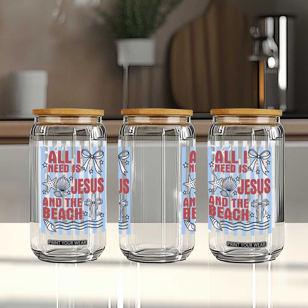 All I Need Is Jesus And The Beach Glass Can Striped Christian Summer Graphic TS12 Print Your Wear