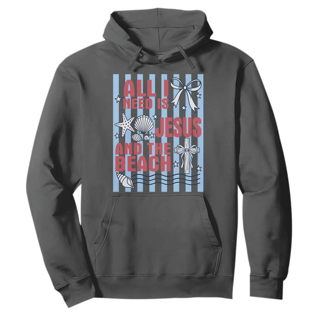 All I Need Is Jesus And The Beach Hoodie Striped Christian Summer Graphic TS12 Dark Heather Print Your Wear