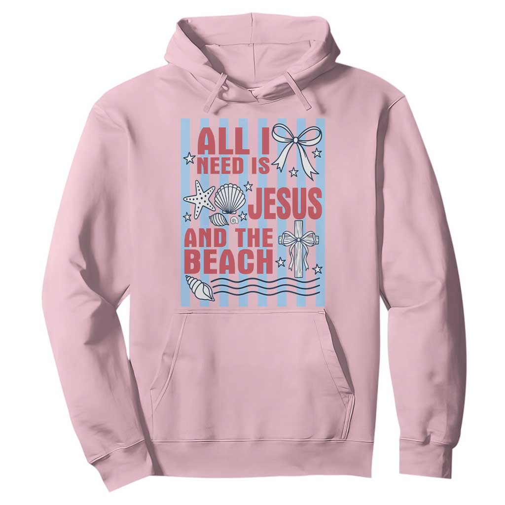 All I Need Is Jesus And The Beach Hoodie Striped Christian Summer Graphic TS12 Light Pink Print Your Wear