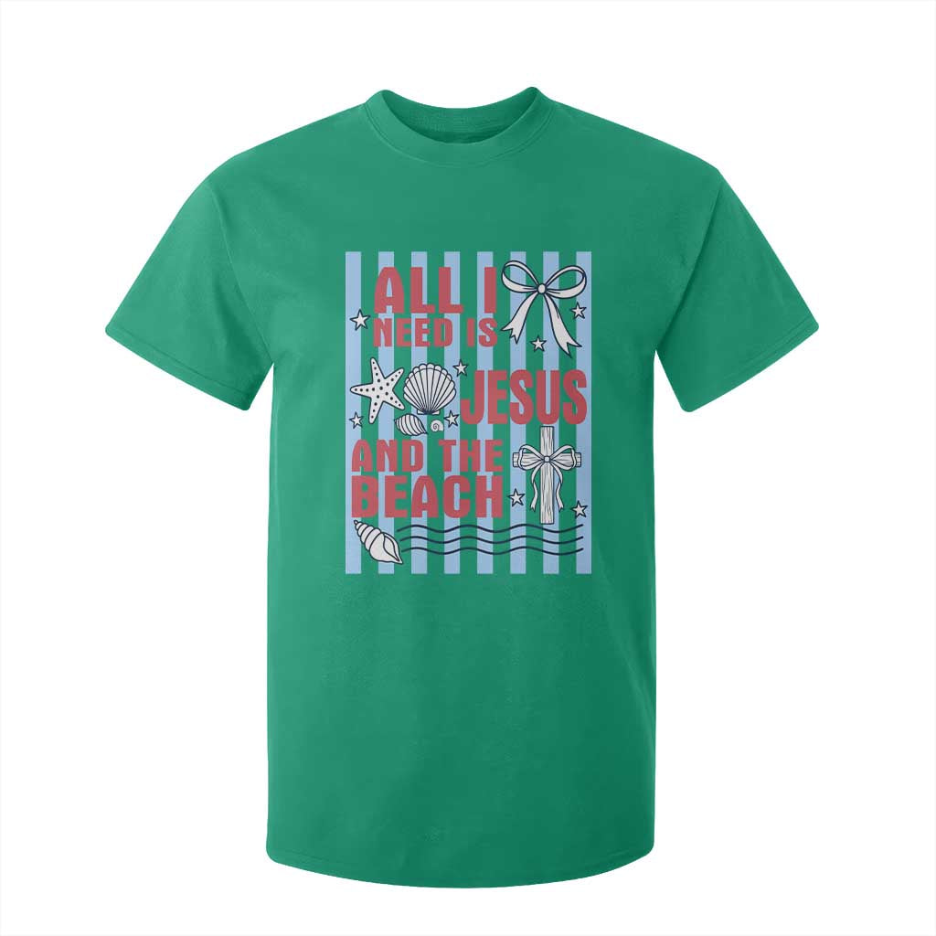 All I Need Is Jesus And The Beach T Shirt For Kid Striped Christian Summer Graphic TS12 Irish Green Print Your Wear