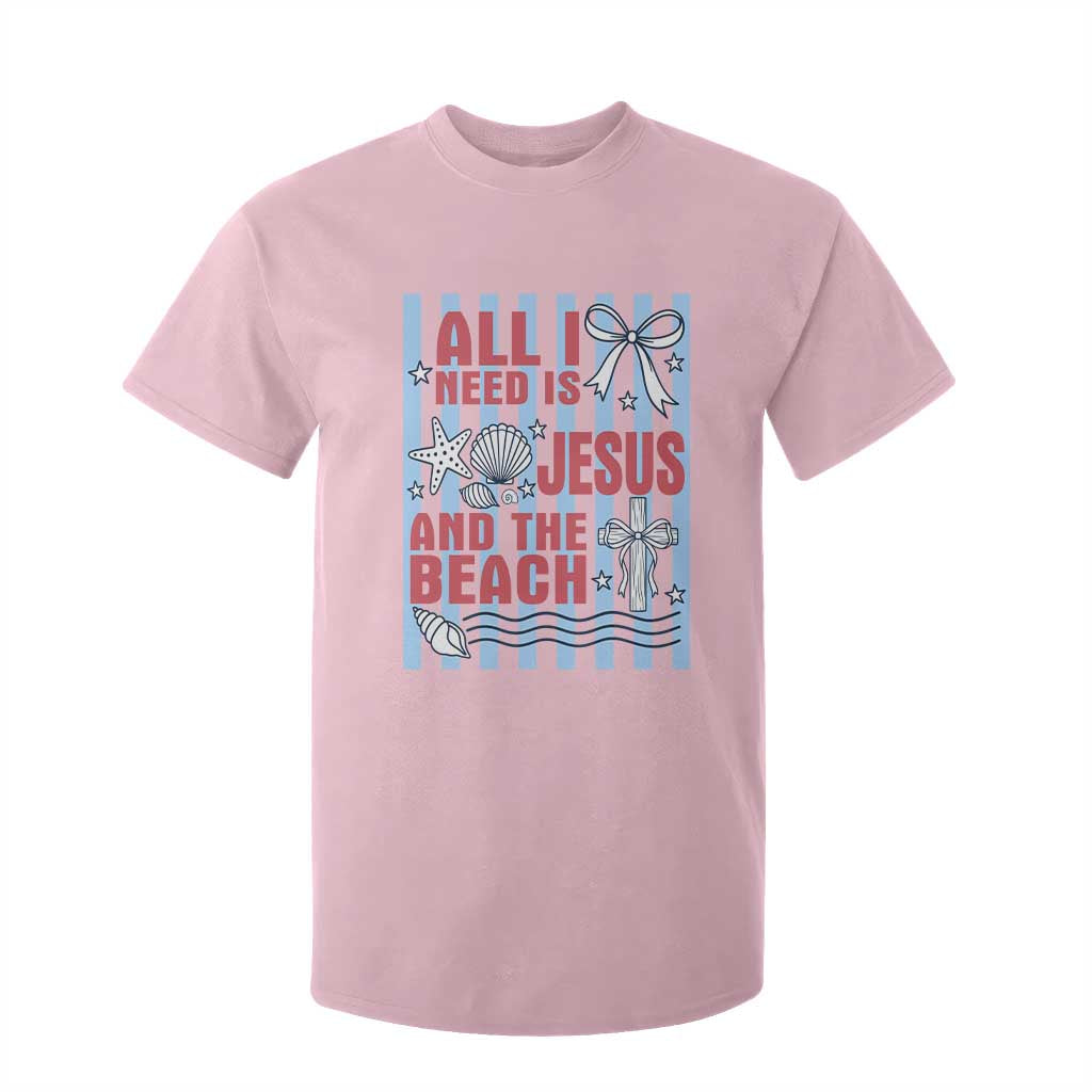 All I Need Is Jesus And The Beach T Shirt For Kid Striped Christian Summer Graphic TS12 Light Pink Print Your Wear