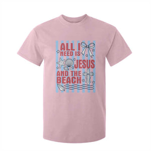 All I Need Is Jesus And The Beach T Shirt For Kid Striped Christian Summer Graphic TS12 Light Pink Print Your Wear