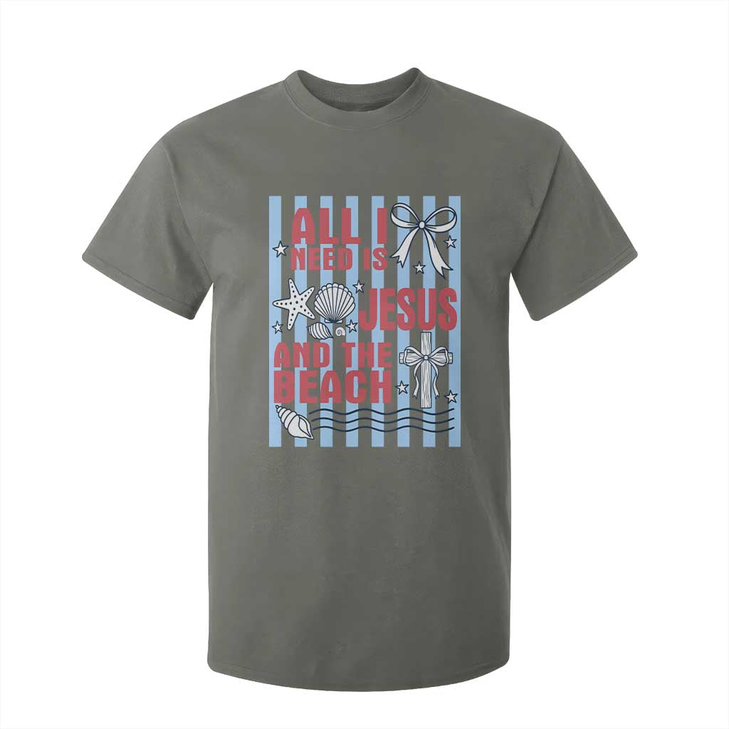 All I Need Is Jesus And The Beach T Shirt For Kid Striped Christian Summer Graphic TS12 Military Green Print Your Wear