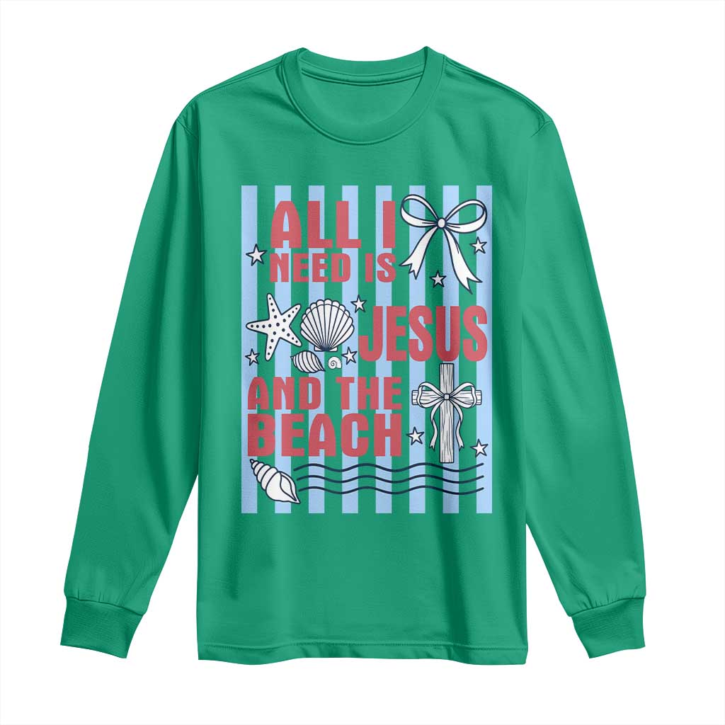 All I Need Is Jesus And The Beach Long Sleeve Shirt Striped Christian Summer Graphic TS12 Irish Green Print Your Wear