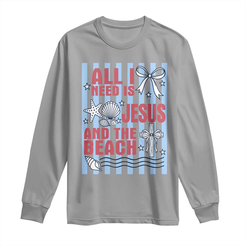 All I Need Is Jesus And The Beach Long Sleeve Shirt Striped Christian Summer Graphic TS12 Sport Gray Print Your Wear