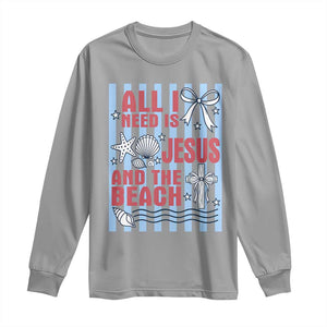 All I Need Is Jesus And The Beach Long Sleeve Shirt Striped Christian Summer Graphic TS12 Sport Gray Print Your Wear