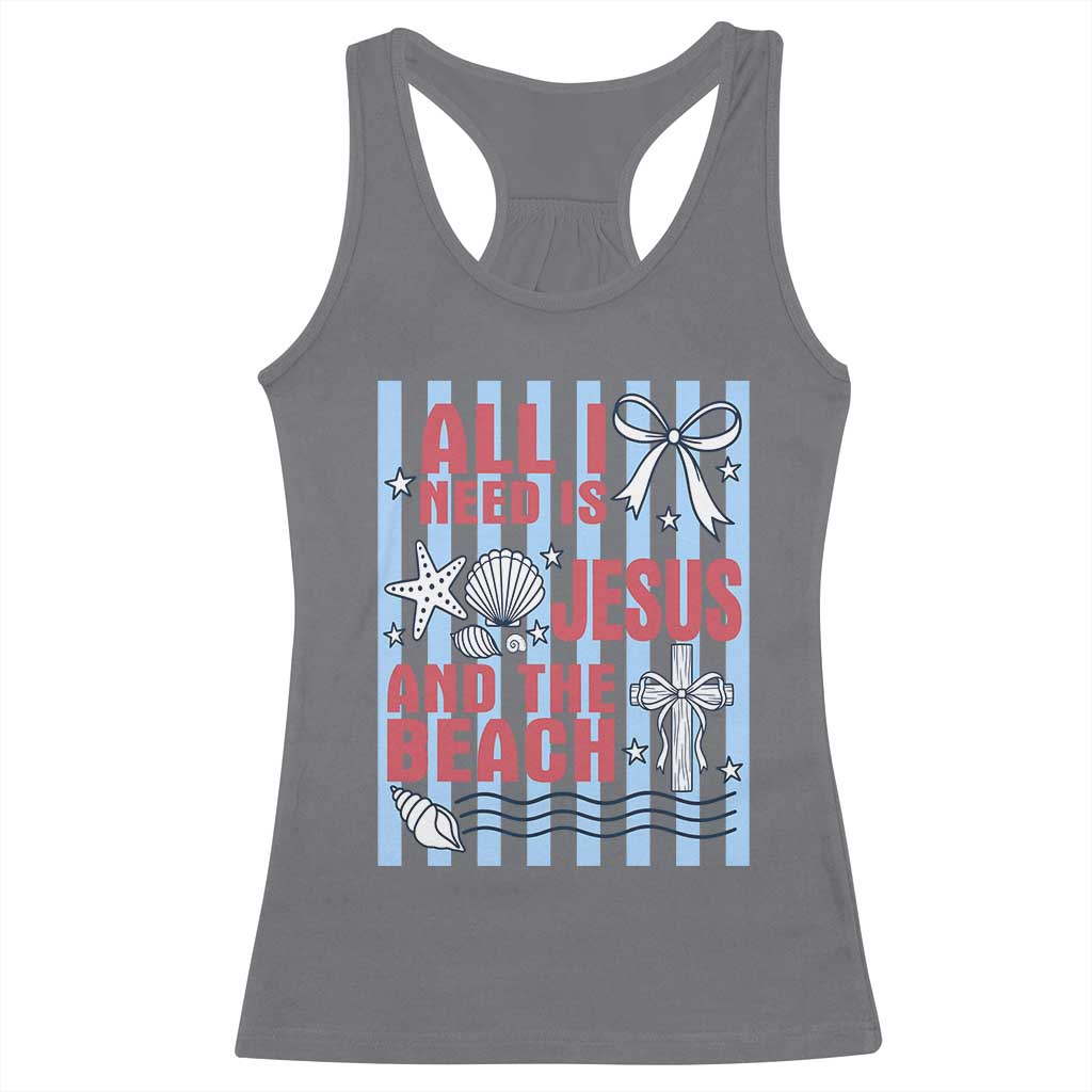 All I Need Is Jesus And The Beach Racerback Tank Top Striped Christian Summer Graphic TS12 Charcoal Print Your Wear