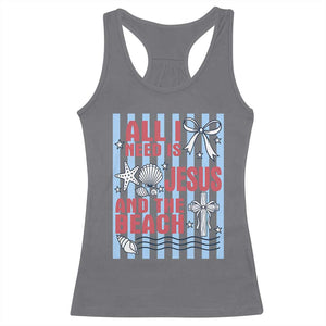 All I Need Is Jesus And The Beach Racerback Tank Top Striped Christian Summer Graphic TS12 Charcoal Print Your Wear