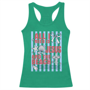 All I Need Is Jesus And The Beach Racerback Tank Top Striped Christian Summer Graphic TS12 Irish Green Print Your Wear