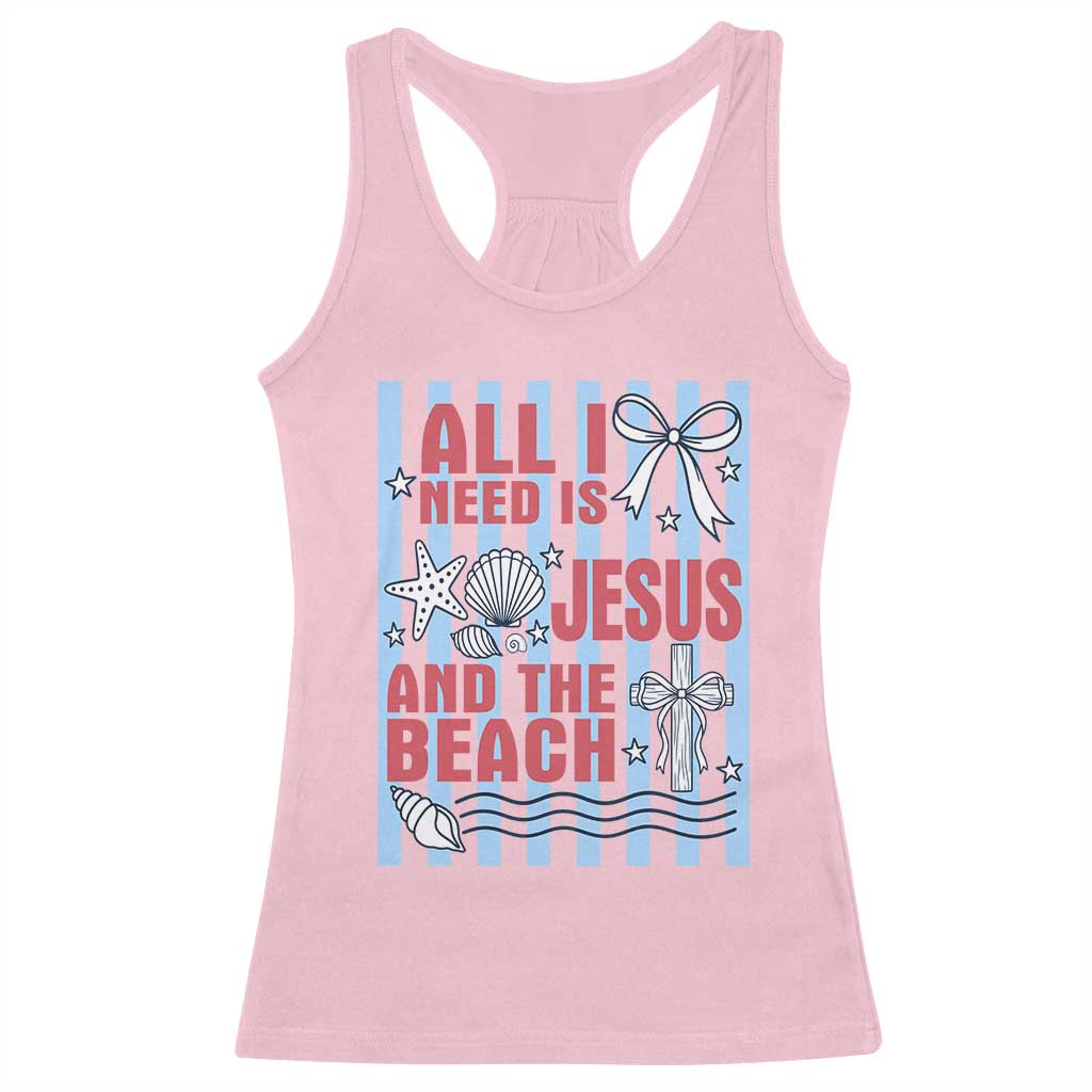 All I Need Is Jesus And The Beach Racerback Tank Top Striped Christian Summer Graphic TS12 Light Pink Print Your Wear