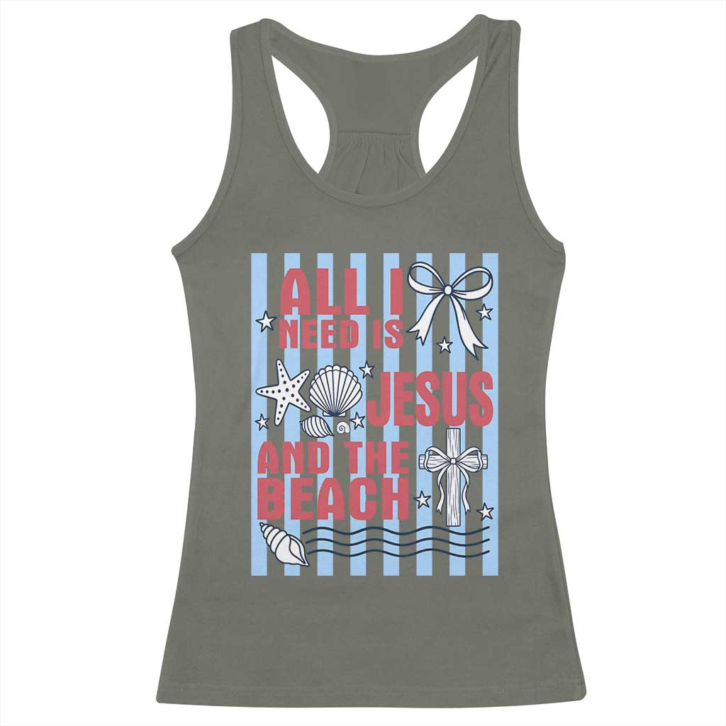 All I Need Is Jesus And The Beach Racerback Tank Top Striped Christian Summer Graphic TS12 Military Green Print Your Wear