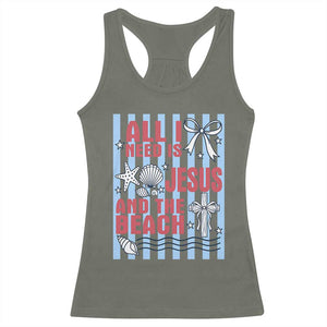 All I Need Is Jesus And The Beach Racerback Tank Top Striped Christian Summer Graphic TS12 Military Green Print Your Wear