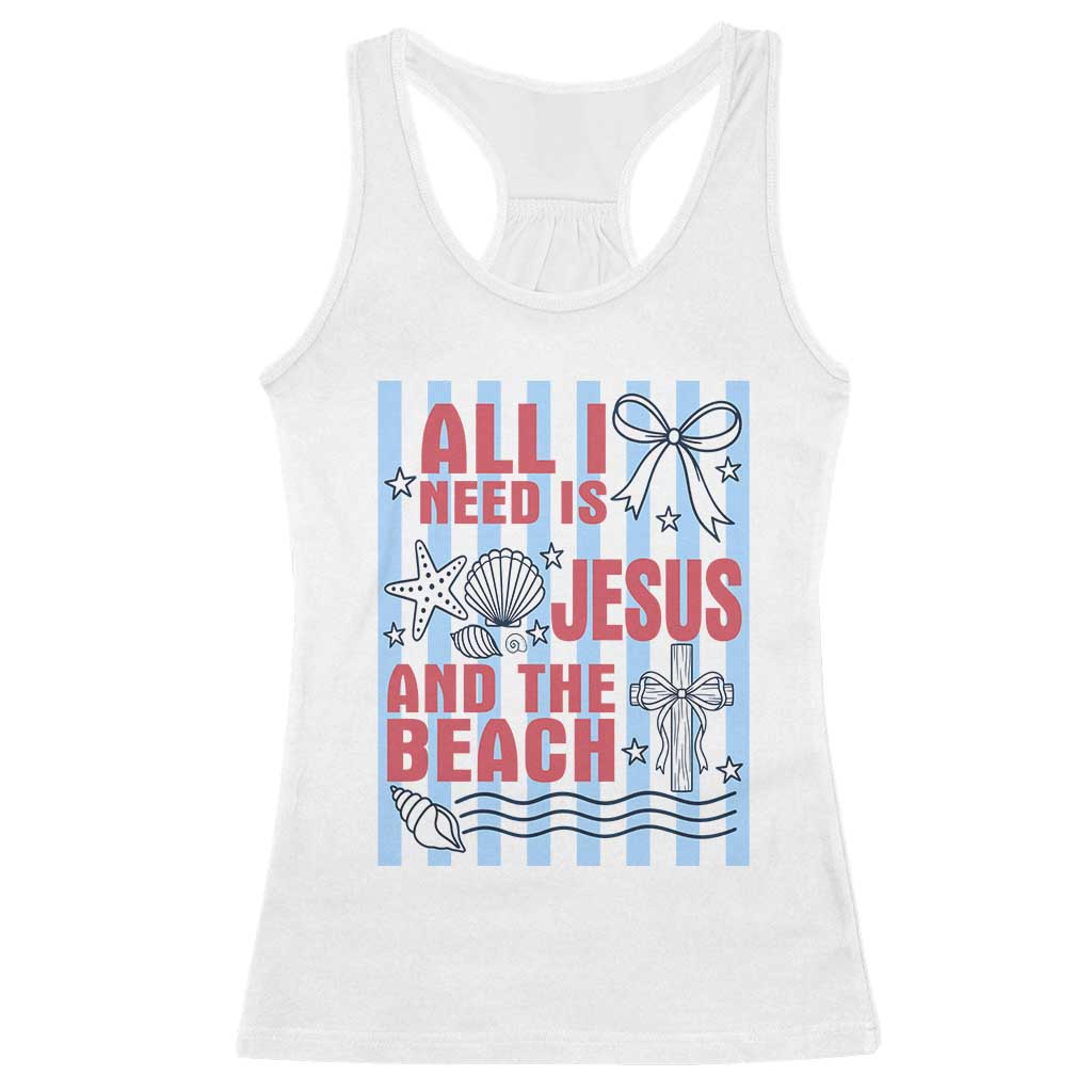 All I Need Is Jesus And The Beach Racerback Tank Top Striped Christian Summer Graphic TS12 White Print Your Wear