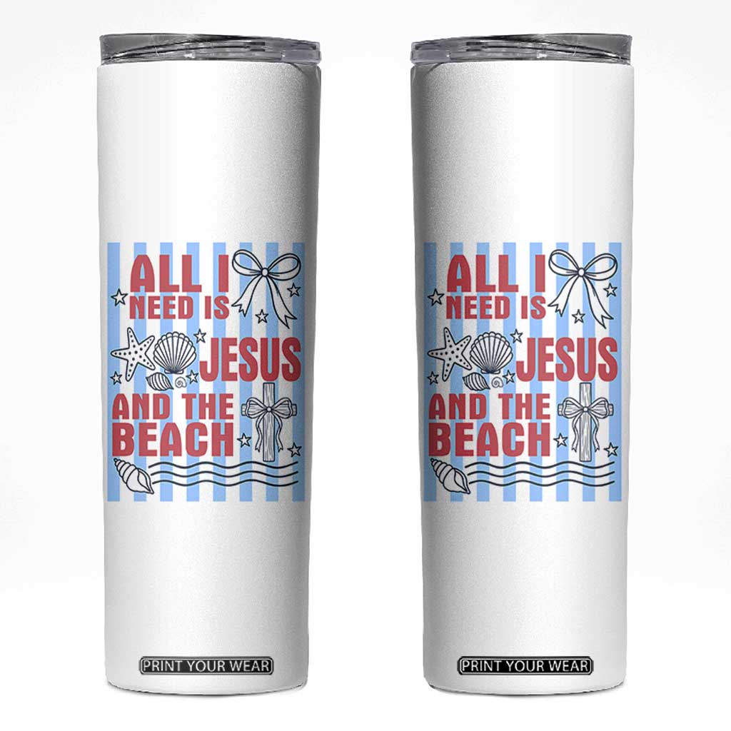 All I Need Is Jesus And The Beach Skinny Tumbler Striped Christian Summer Graphic TS12 White Print Your Wear