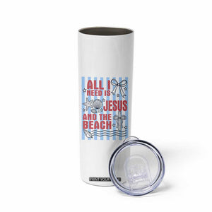 All I Need Is Jesus And The Beach Skinny Tumbler Striped Christian Summer Graphic TS12 Print Your Wear