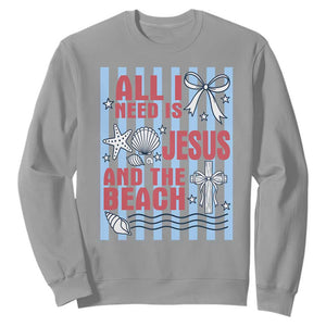 All I Need Is Jesus And The Beach Sweatshirt Striped Christian Summer Graphic TS12 Sport Gray Print Your Wear