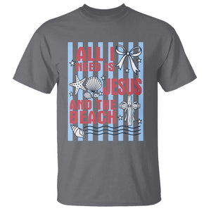 All I Need Is Jesus And The Beach T Shirt Striped Christian Summer Graphic TS12 Charcoal Print Your Wear