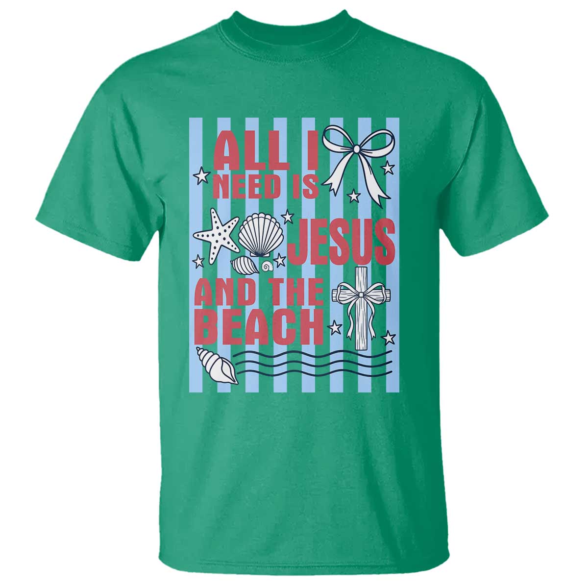 All I Need Is Jesus And The Beach T Shirt Striped Christian Summer Graphic TS12 Irish Green Print Your Wear