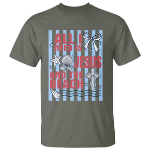 All I Need Is Jesus And The Beach T Shirt Striped Christian Summer Graphic TS12 Military Green Print Your Wear