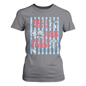 All I Need Is Jesus And The Beach T Shirt For Women Striped Christian Summer Graphic TS12 Charcoal Print Your Wear