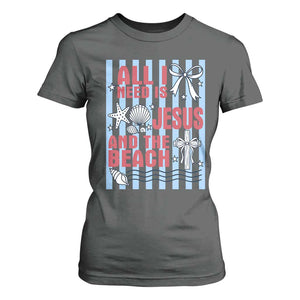 All I Need Is Jesus And The Beach T Shirt For Women Striped Christian Summer Graphic TS12 Dark Heather Print Your Wear