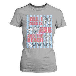 All I Need Is Jesus And The Beach T Shirt For Women Striped Christian Summer Graphic TS12 Sport Gray Print Your Wear