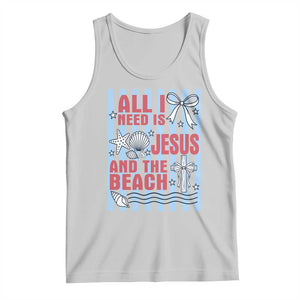 All I Need Is Jesus And The Beach Tank Top Striped Christian Summer Graphic TS12 Ash Print Your Wear