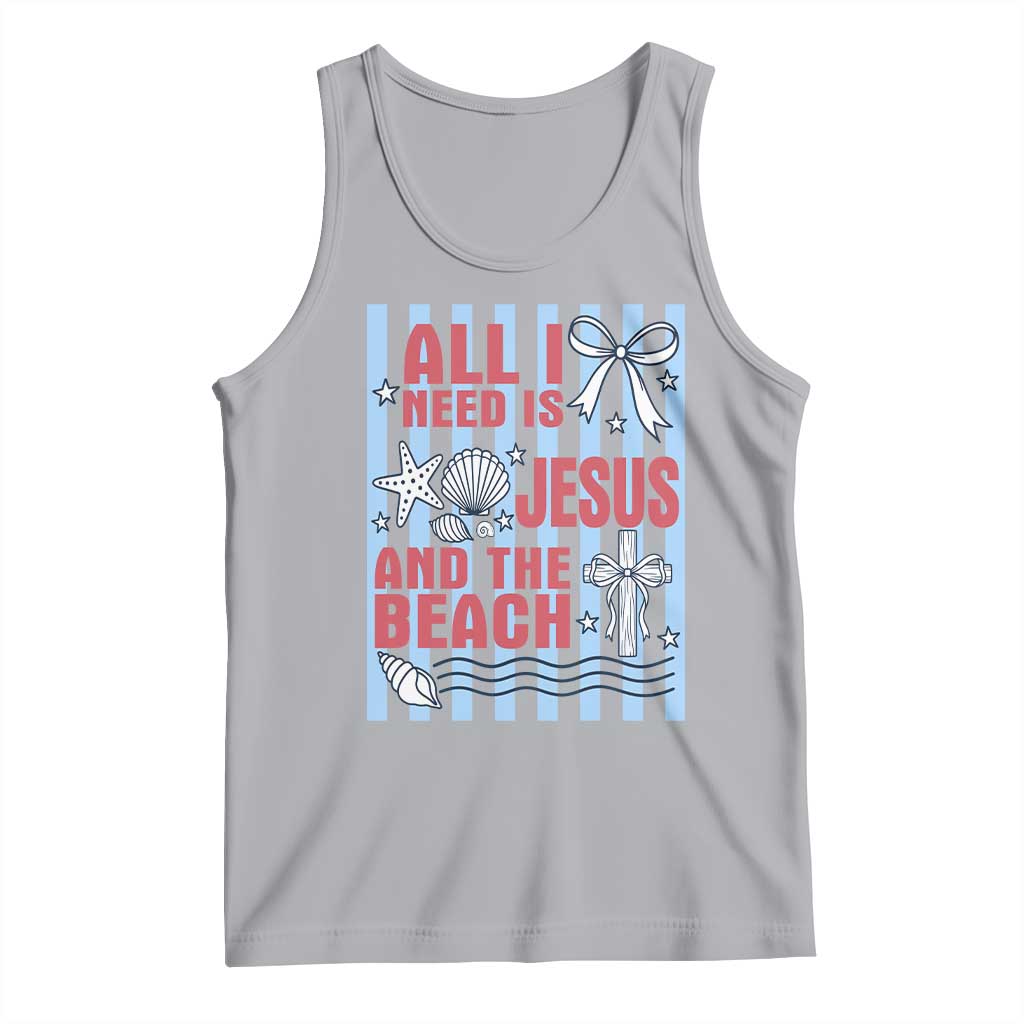 All I Need Is Jesus And The Beach Tank Top Striped Christian Summer Graphic TS12 Athletic Heather Print Your Wear
