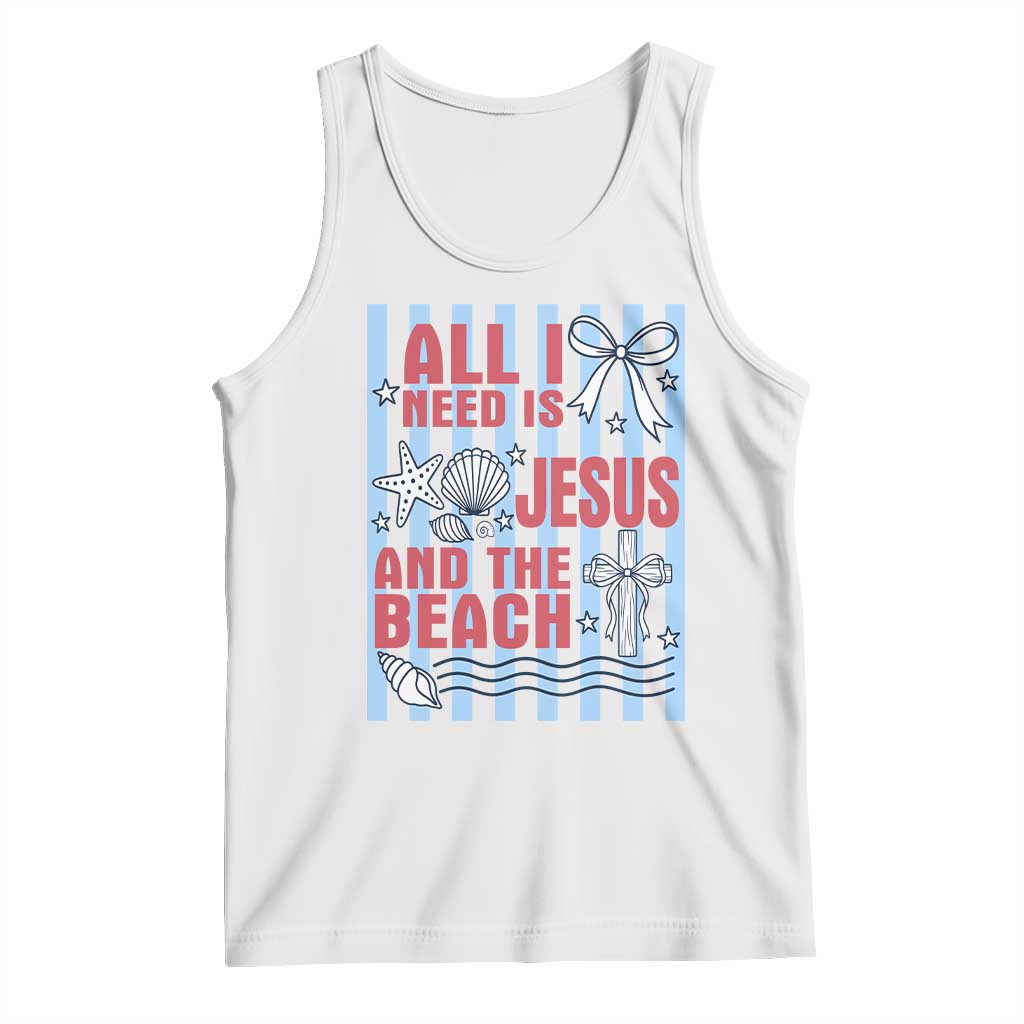 All I Need Is Jesus And The Beach Tank Top Striped Christian Summer Graphic TS12 White Print Your Wear