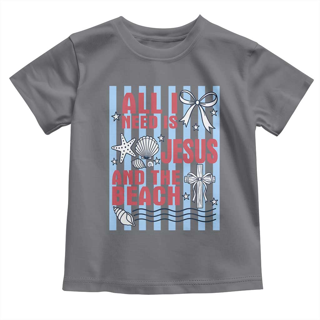 All I Need Is Jesus And The Beach Toddler T Shirt Striped Christian Summer Graphic TS12 Charcoal Print Your Wear