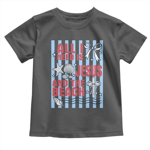 All I Need Is Jesus And The Beach Toddler T Shirt Striped Christian Summer Graphic TS12 Dark Heather Print Your Wear