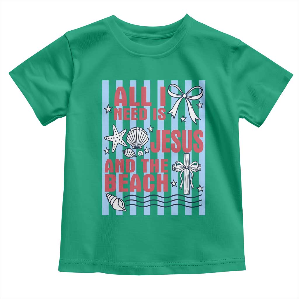 All I Need Is Jesus And The Beach Toddler T Shirt Striped Christian Summer Graphic TS12 Irish Green Print Your Wear
