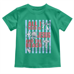 All I Need Is Jesus And The Beach Toddler T Shirt Striped Christian Summer Graphic TS12 Irish Green Print Your Wear