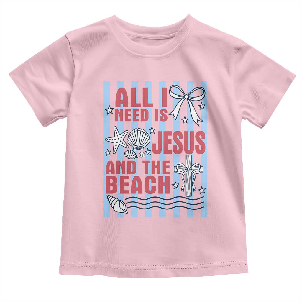 All I Need Is Jesus And The Beach Toddler T Shirt Striped Christian Summer Graphic TS12 Light Pink Print Your Wear
