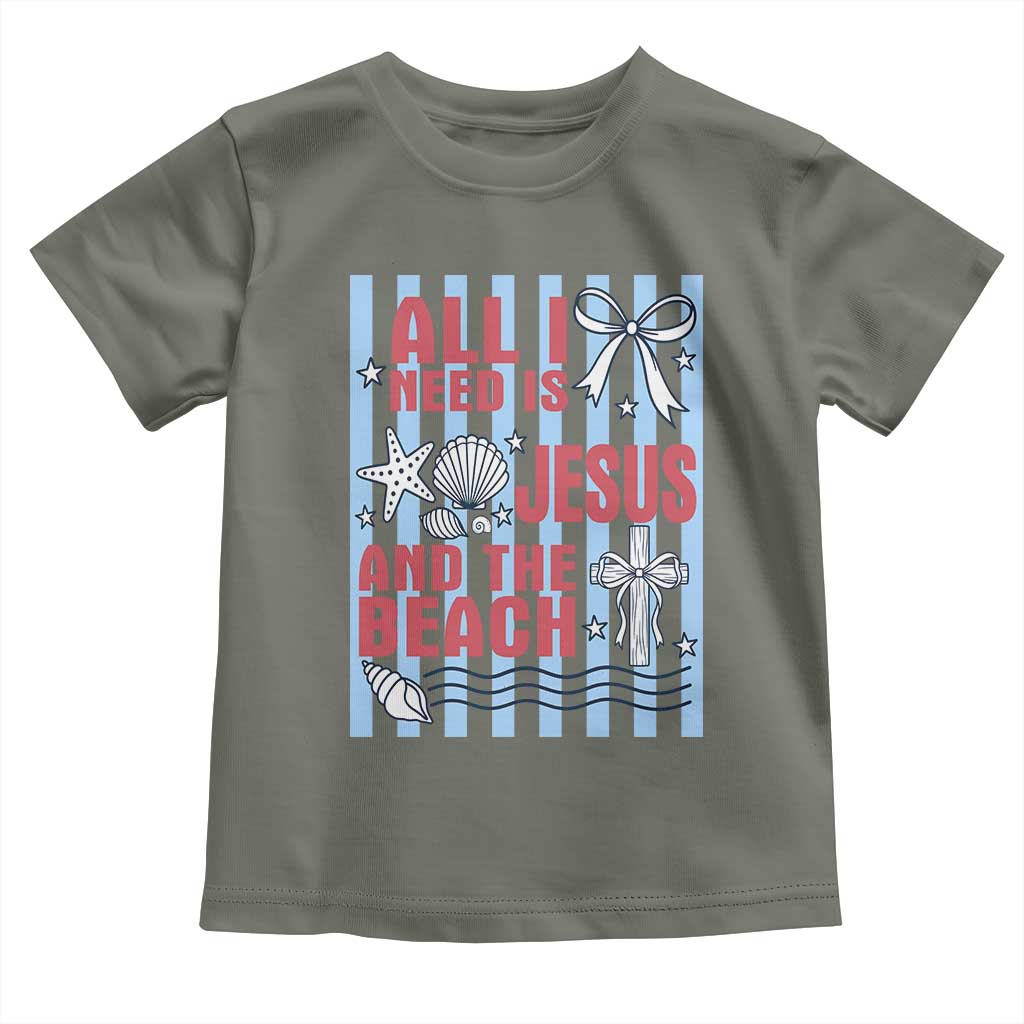 All I Need Is Jesus And The Beach Toddler T Shirt Striped Christian Summer Graphic TS12 Military Green Print Your Wear