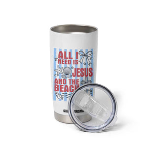 All I Need Is Jesus And The Beach Tumbler Cup Striped Christian Summer Graphic TS12 Print Your Wear