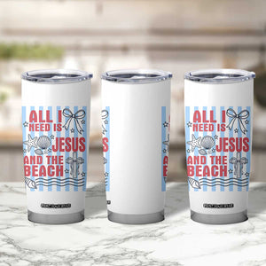 All I Need Is Jesus And The Beach Tumbler Cup Striped Christian Summer Graphic TS12 Print Your Wear