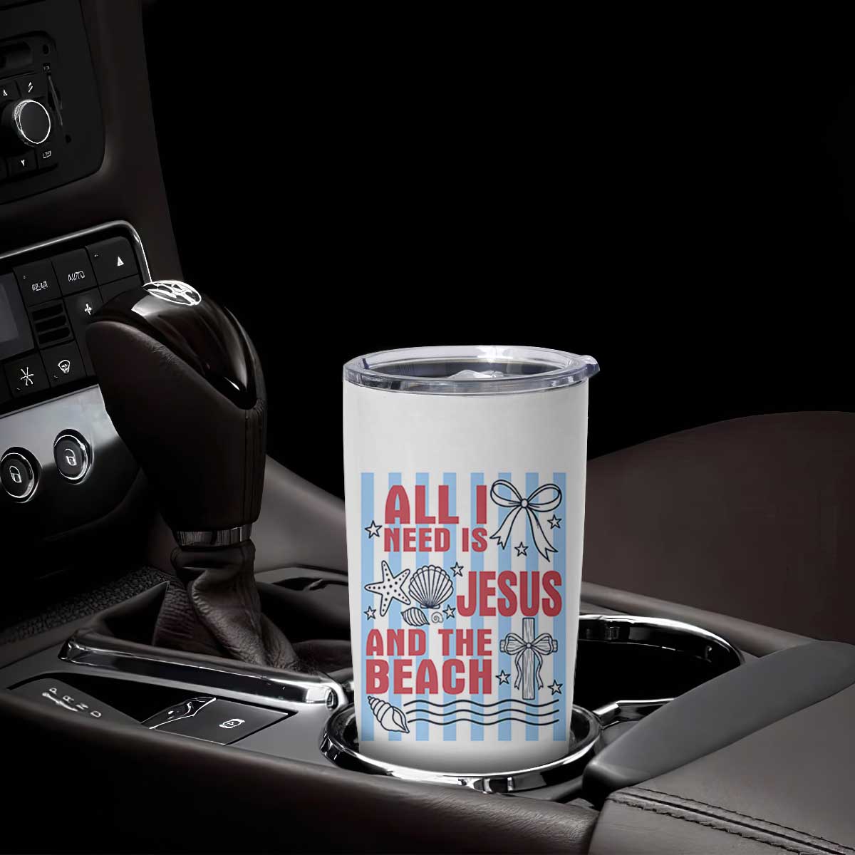 All I Need Is Jesus And The Beach Tumbler Cup Striped Christian Summer Graphic TS12 Print Your Wear