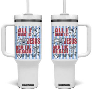 All I Need Is Jesus And The Beach Tumbler With Handle Striped Christian Summer Graphic TS12 One Size: 40 oz White Print Your Wear
