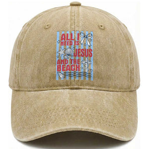 All I Need Is Jesus And The Beach Washed Cotton Baseball Cap Striped Christian Summer Graphic TS12 Print Your Wear