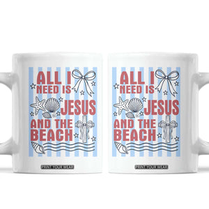 All I Need Is Jesus And The Beach Coffee Mug Striped Christian Summer Graphic TS12 White Print Your Wear