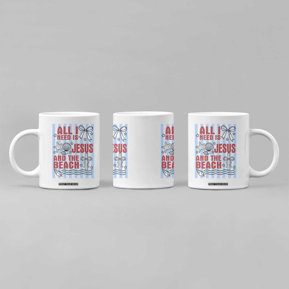All I Need Is Jesus And The Beach Coffee Mug Striped Christian Summer Graphic TS12 Print Your Wear